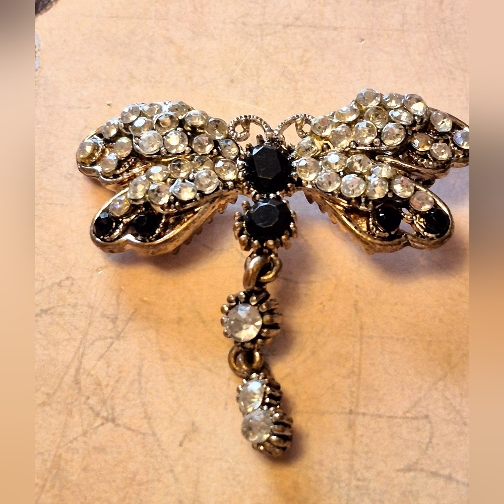 Elegant Black and Silver Dragonfly Brooch